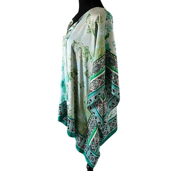 Susan Graver Women’s Printed Charmeuse Scarf Top Teal Size XL Boho Lightweight - Picture 4 of 8